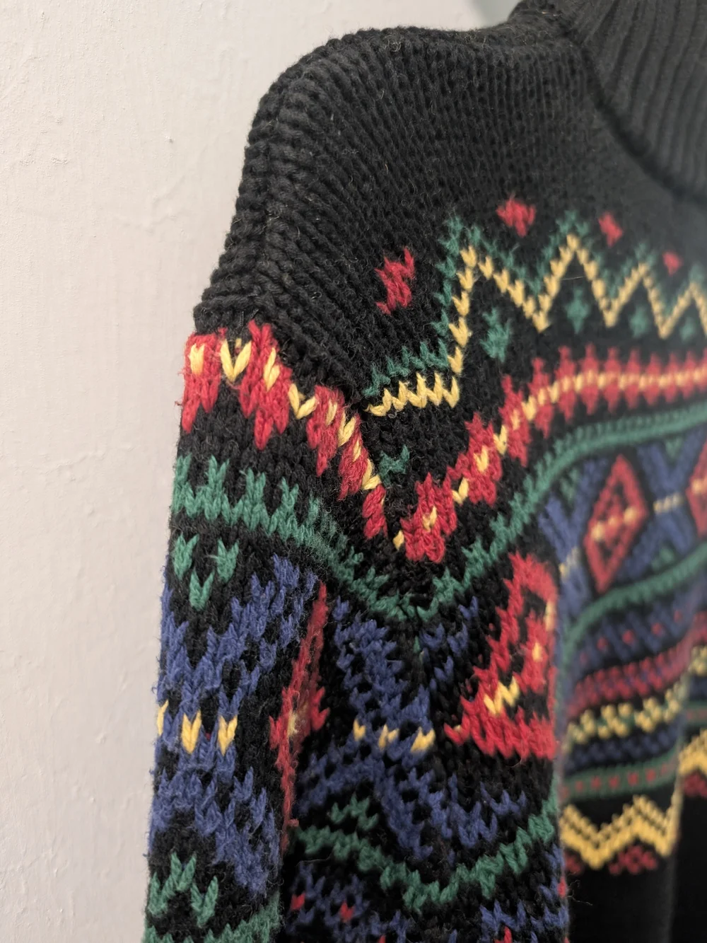 VTG Polo Ralph Lauren Youth XL Aztec Fair Isle Half Zip Sweater Black Cotton
